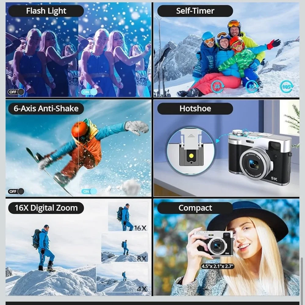 5K 48MP Autofocus Digital Camera - Black